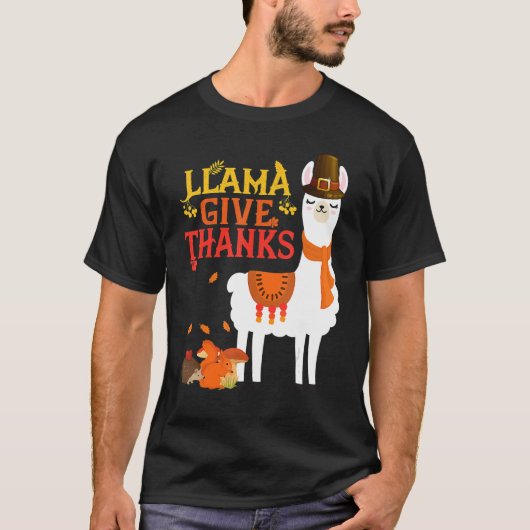 Llama geeft Bedankt Llama Pilgrim Thanksgiving Aut T-shirt (Voorkant)