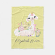 Llama Geel en Wit met Bloemen Babydeken