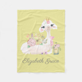 Llama Geel en Wit met Bloemen Babydeken Fleece Deken