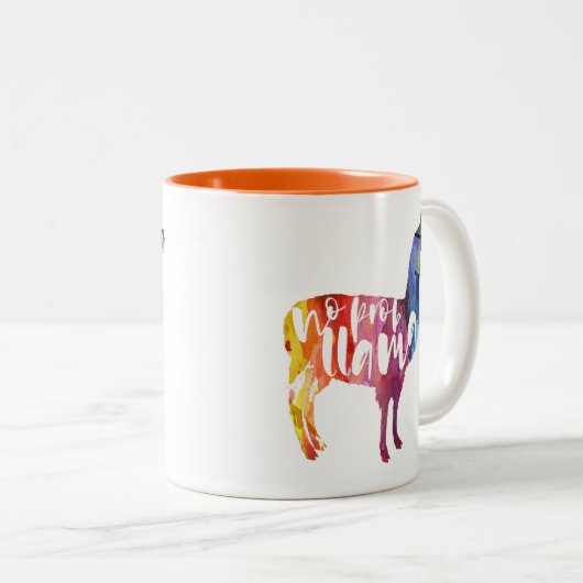 Llama. Geen Probllama. Geen prob-lama. Funny Sayin Tweekleurige Koffiemok (Voorkant rechts)