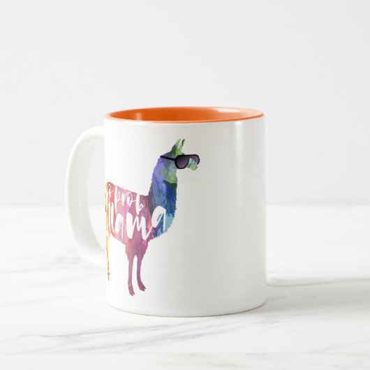 Llama. Geen Probllama. Geen prob-lama. Funny Sayin Tweekleurige Koffiemok (Voorkant links)