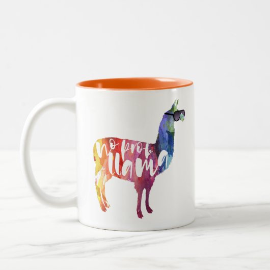 Llama. Geen Probllama. Geen prob-lama. Funny Sayin Tweekleurige Koffiemok (Links)