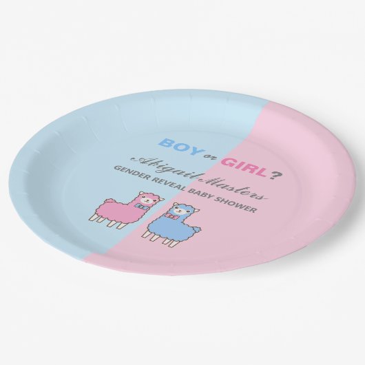 Llama Gender onthulling Baby shower Papieren Bordje (Gekanteld)