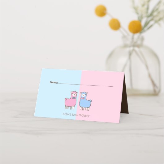 Llama Gender Reveal Baby shower Place Card Plaatskaartje (Voorkant)