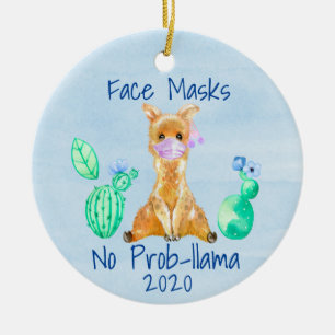 Llama gezichtsmasker Geen probleem-llama 2020 Keramisch Ornament