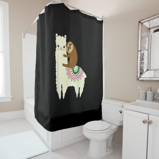 Llama Gift | Cute Llama & Sloth, Best Friends Douchegordijn (In situ)
