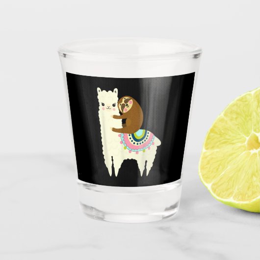 Llama Gift | Cute Llama & Sloth, Best Friends Shot Glas (Voorkant)