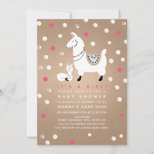 Llama Girl Baby shower Kaart (Voorkant)
