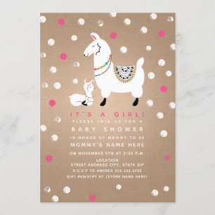 Llama Girl Baby shower Kaart