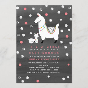 Llama Girl Waterverf Baby shower Kaart