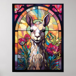Llama Glas-in-loodraam Kleurrijke Kunst Poster