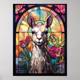 Llama Glas-in-loodraam Kleurrijke Kunst Poster