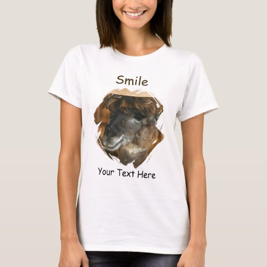 Llama Glimlach Schattig Dier T-shirt (Voorkant)