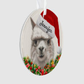 Llama Glimlacht Jouw naam & Jaar Alpaca Kerstmis Ornament (voorkant)