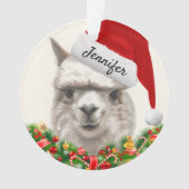 Llama Glimlacht Jouw naam & Jaar Alpaca Kerstmis Ornament (voorkant)