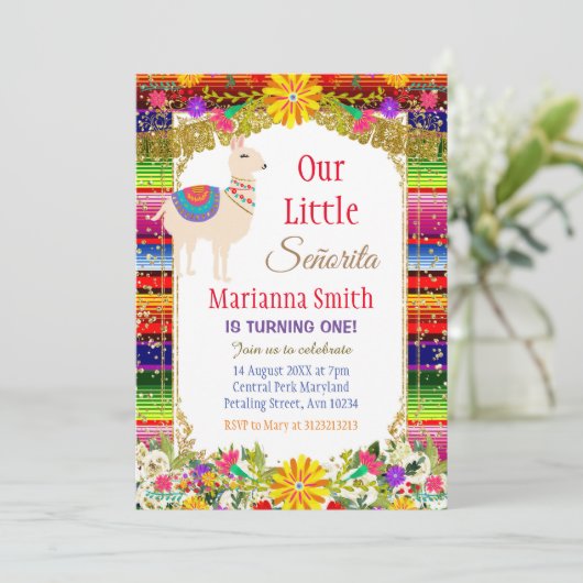Llama Gold Colorful Mexican Fiesta Birthday Kaart (Staand voorkant)