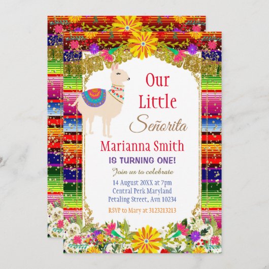 Llama Gold Colorful Mexican Fiesta Birthday Kaart (Voorkant / Achterkant)