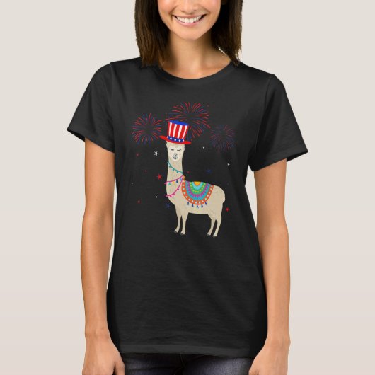 Llama Graphic Rood Wit Blauw Vuurwerk Decor 4th O T-shirt (Voorkant)