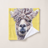 Llama grijs geel Cute Alpaca Cute Art Bath was Bad Handdoek (Wasdoekje)