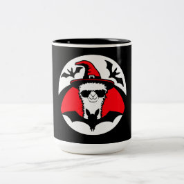 Llama Halloween Witch Hat Bats Cool Animal Party Tweekleurige Koffiemok