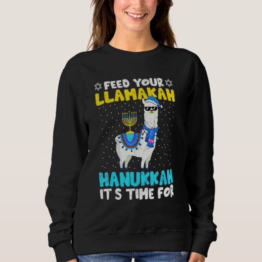 Llama Hanukkah Costume Alpaca Chanukah Feed Your L Trui (Voorkant)