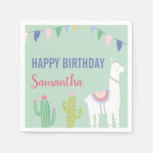 Llama Happy Birthday Fiesta Party Servet (Voorkant)