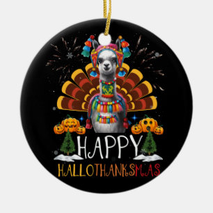 Llama Happy Halothanksmas Halloween Thanksgiving Keramisch Ornament