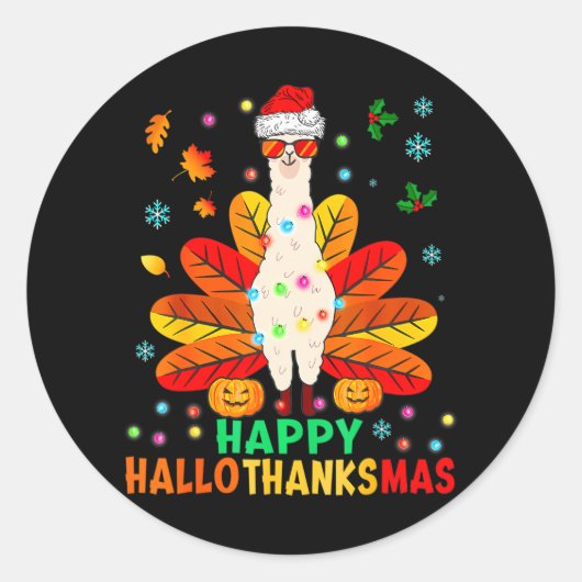 Llama Happy Hanksmas Turkey Pumpkin Ronde Sticker (Voorkant)