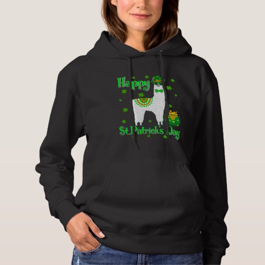 Llama Happy St Patrick s Day Irish Shamrock Lucky Hoodie (Voorkant)
