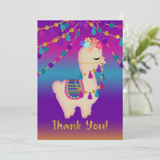 Llama Hartelijk dank! | Faux Glitter Bedankkaart (Staand voorkant)