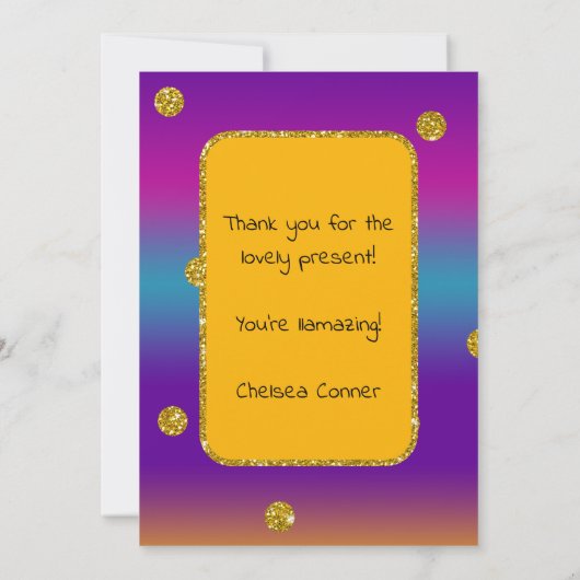 Llama Hartelijk dank! | Faux Glitter Bedankkaart (Achterkant)