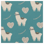 Llama Heart Love Pattern on Blauwgroen Stof (Close Up)