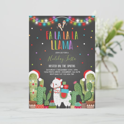 Llama Holiday Party Nodig Llama kerstfeest uit Kaart (Staand voorkant)