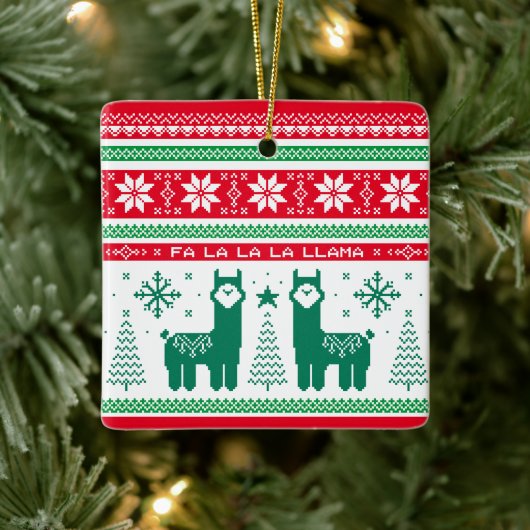 Llama Holiday Ugly Sweater Keramisch Ornament (Boom)