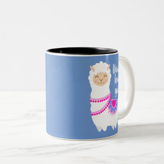 Llama houdt van je Valentijn pun Tweekleurige Koffiemok (Voorkant rechts)
