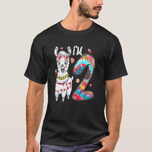 Llama Ik ben 2 jaar oud meisje Theme 2e verjaardag T-shirt (Voorkant)