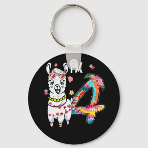 Llama Ik ben 4 jaar oud 4e verjaardag Boerderij Sleutelhanger