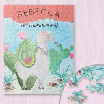 Llama Illustration - Llamazing Kinder Personalized Legpuzzel<br><div class="desc">Gepersonaliseerde kinder puzzel met schattige lamaillustratie. De sjabloon is opstelling voor u om de naam van het kind toe te voegen, zodat leest de tekst "[naam] is verbazingwekkend!". De puzzel heeft een waterverf illustratie van een schattige, fluffy witte lama die in een cactus tuin staat. Ze draagt een roze bloem...</div>