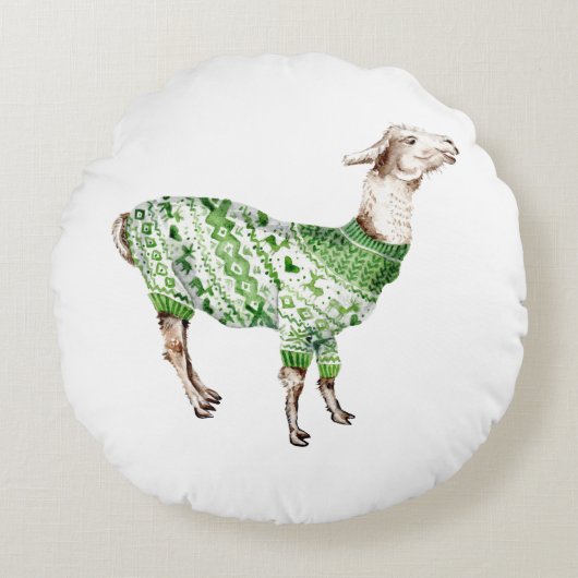 Llama in groene trui rond kussen (Voorkant)