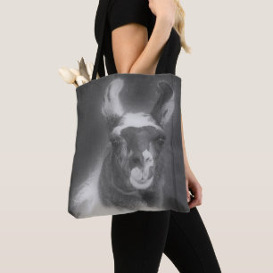 Llama in het zwarte en het witte dier tote bag