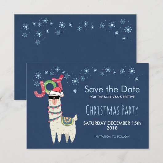 Llama in Santa Hat met sneeuwvlok Save The Date Kaart (Voorkant / Achterkant)