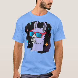 Llama in Space Wearing Sunglazen Retro Al T-shirt