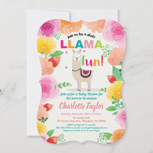 Llama is een leuke uitnodiging voor baby shower. F (Voorkant)