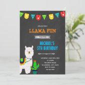 Llama jongen fiesta feest uitnodiging (Staand voorkant)