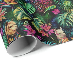 Llama Jungle Dromen Naadloos Oppervlaktepatroon Cadeaupapier
