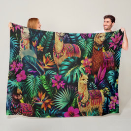 Llama Jungle Dromen Naadloos Oppervlaktepatroon Fleece Deken