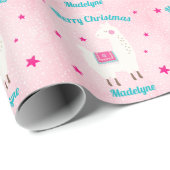 llama Kerst Roze Sneeuw Sterren Persoonlijk Cadeaupapier (Rol Hoek)