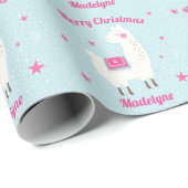 llama Kerstblauw sneeuwstars gepersonaliseerd Cadeaupapier (Rol Hoek)