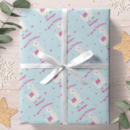 llama Kerstblauw sneeuwstars gepersonaliseerd Cadeaupapier