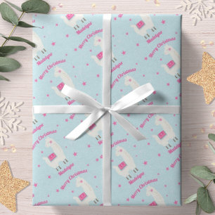 llama Kerstblauw sneeuwstars gepersonaliseerd Cadeaupapier
